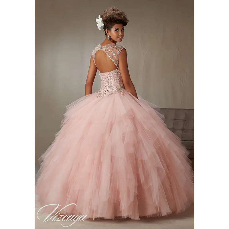 Blush Pink Tulle Ball Gown Quinceanera gown 2018 Sweetheart Beading Beaded Crystal Sweetheart mother of the bride dresses