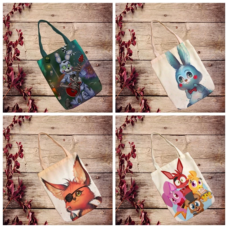 

1PCS Five Night Bear Fashion Anime Canvas Shoulder Bags Casual Shopping Bag Cartoon Tote Handbag Travel Lady Girls New