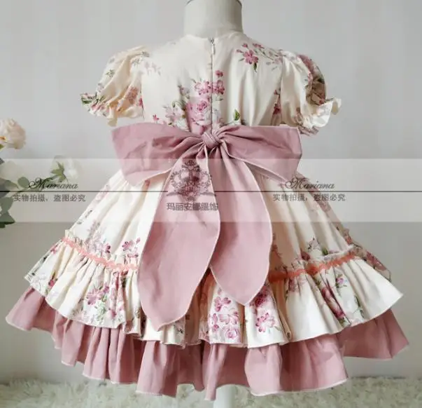 Baby girl Vintage summer Spanish England printed lolita dress kids puff sleeve court Turkey ball gown dress