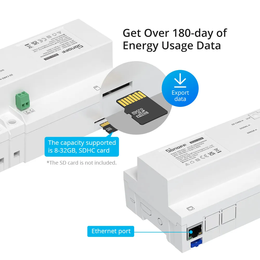 Medidor de potencia apilable inteligente SPM, protección de sobrecarga de 20a/Gang, monitoreo de consumo de energía, soporte de almacenamiento de datos de tarjeta SD, nuevo