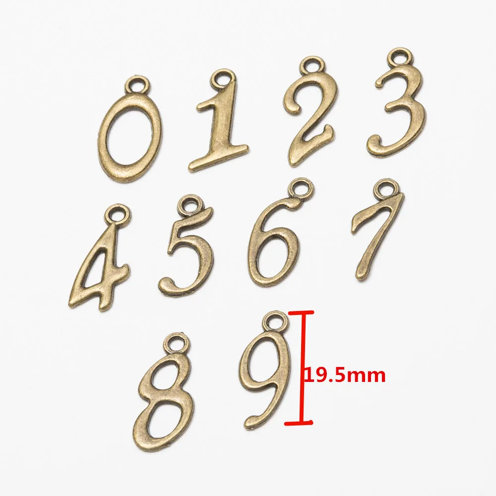 30pcs/lot three color Arabic numerals charms Metal alloy number pendant Bracelet Key chain DIY handmade jewelry