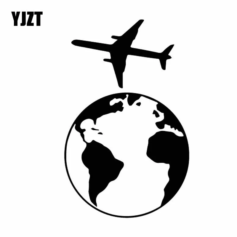 YJZT 11.9CM*18.8CM Cool Airplane And Earth Silhouette Original Vinyl Decal High Quality Car Sticker Black/Silver C27-1172