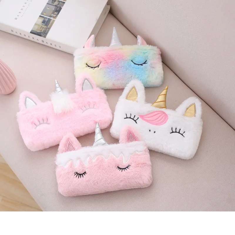 Hoge Kwaliteit Zoete 4 Kleur Eenhoorn Pluche Portemonnee Zachte Cartoon Dier Paard Gevulde Nul Portemonnee Cosmetische Mobiele Telefoon Bag pop