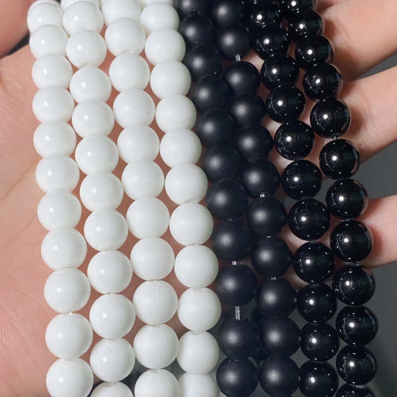 Wholesale Natural Stone White Black Agates Dull Polish Matte Onyx Beads Round Beads for Jewelry Making DIY Bracelets 4-12mm 15"