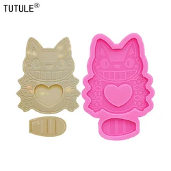 Mirror Cartoon cat pendant mold,Keychain Hand Made Flexible Silicone Rubber Epoxy Resin Polymer Clay Jewelry Fondant Cake Molds