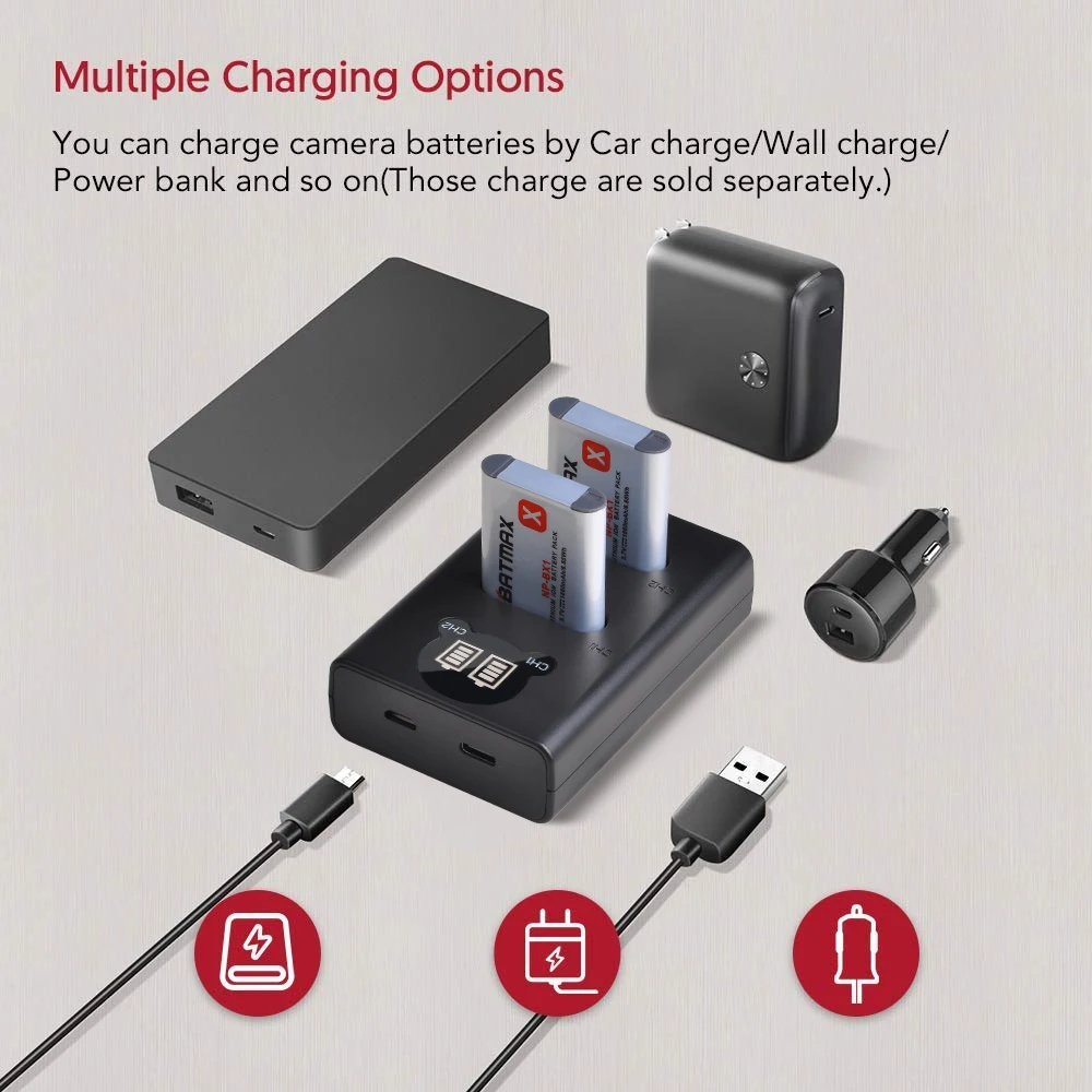 Batterie NP BX1 4x1860mAh NP-BX1 + chargeur LCD USB Type C pour Sony DSC RX1 RX100 M3 M2 RX1R WX300 HX300 HX400 HX50 HX60