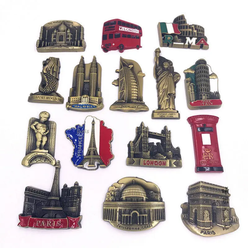 3D Metal Refrigerator Sticker Famous Scenery Italy Belgium India Israel Magnetic Stickers Fridge Magnet Traveling Souvenir Gift