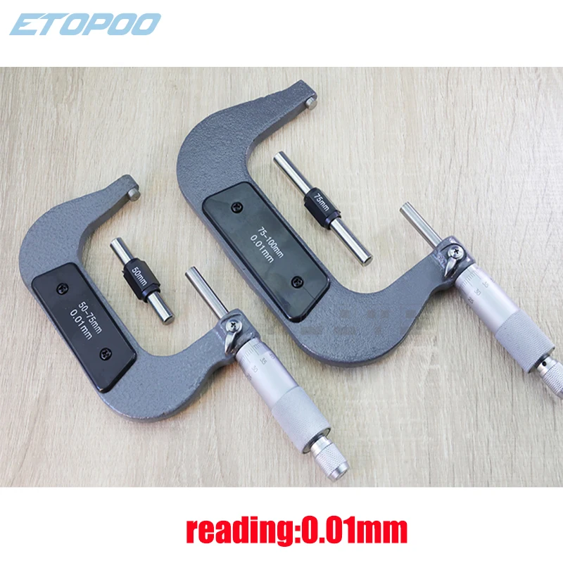 Outside Spiral Micrometer 0-25mm/ 25-50mm/ 50-75mm/ 75-100mm Accuracy 0.01mm Gauge Vernier Caliper Measuring Tools