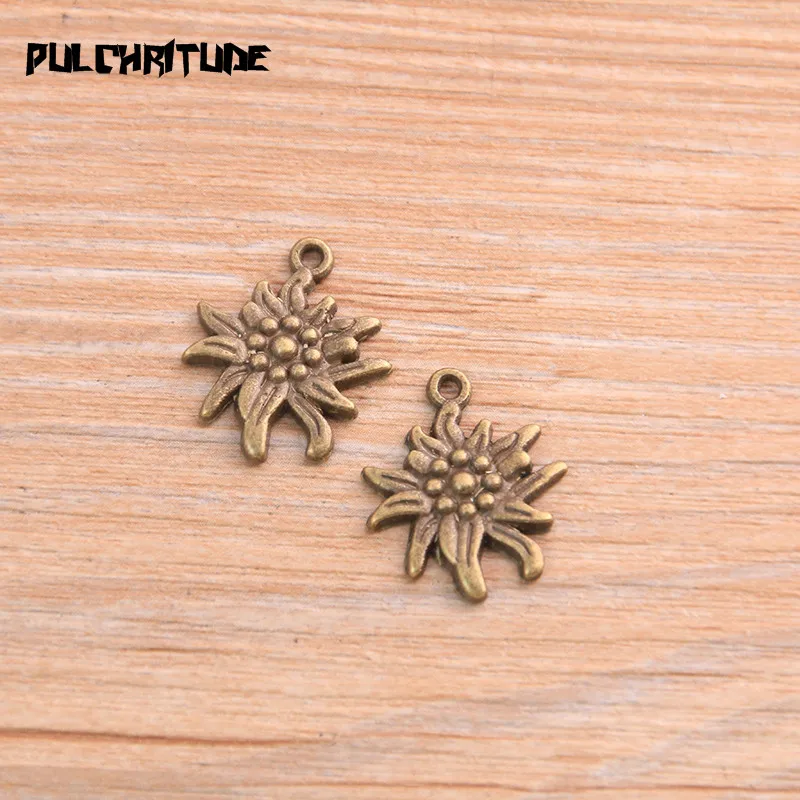 PULCHRITUDE 20pcs 17*21mm Metal Alloy Two Color Fresh Flowers Charms Small Plant Pendants For Jewelry Making DIY Handmade Craft