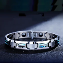 Punk Men Women Magnetic Bracelet Wristband Luxury Natural Shell Never Scratch Tungsten Steel Cross Bracelets Bangle Jewelry Gift