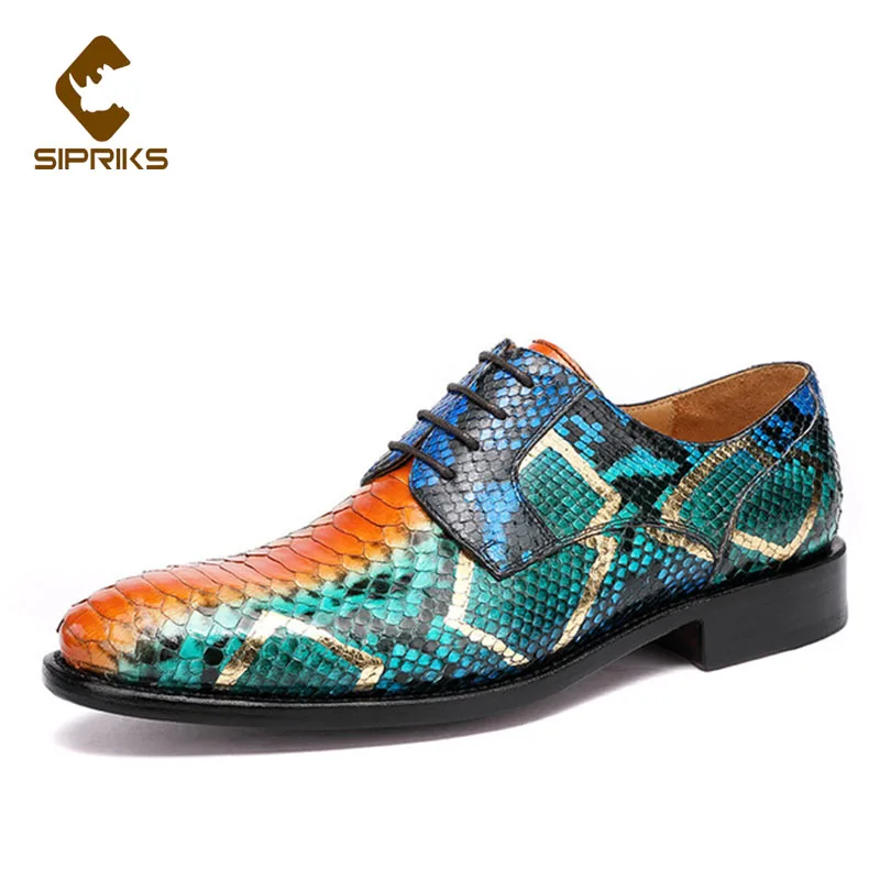 Sipriks Luxury Men\'s Dress Shoes Beautiful Python Skin Shoes Male Wedding Goodyear Welted Shoes Real Snakeskin Gents Suit Social