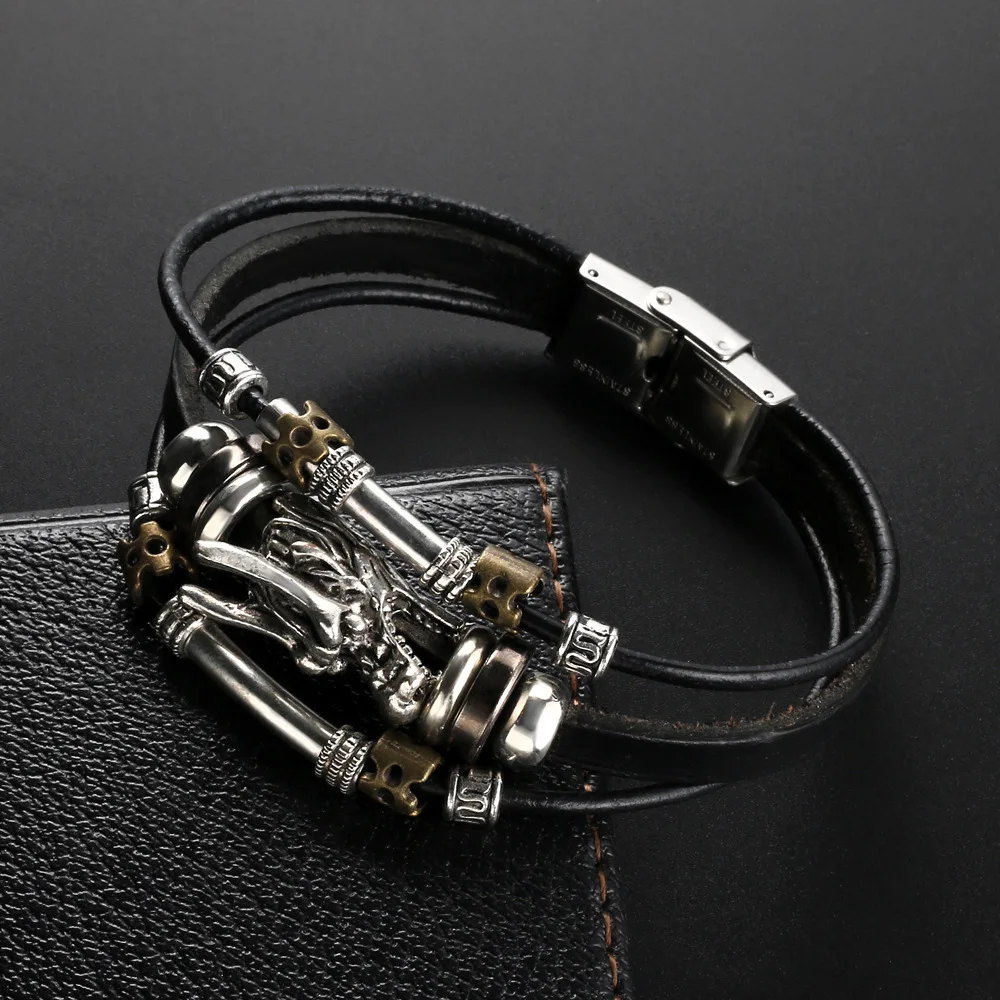 Classical Tibetan Multiple Leather Bracelet For Man Personality Style Chinese Dragon Bangle Friendship Gift Father Wholesale