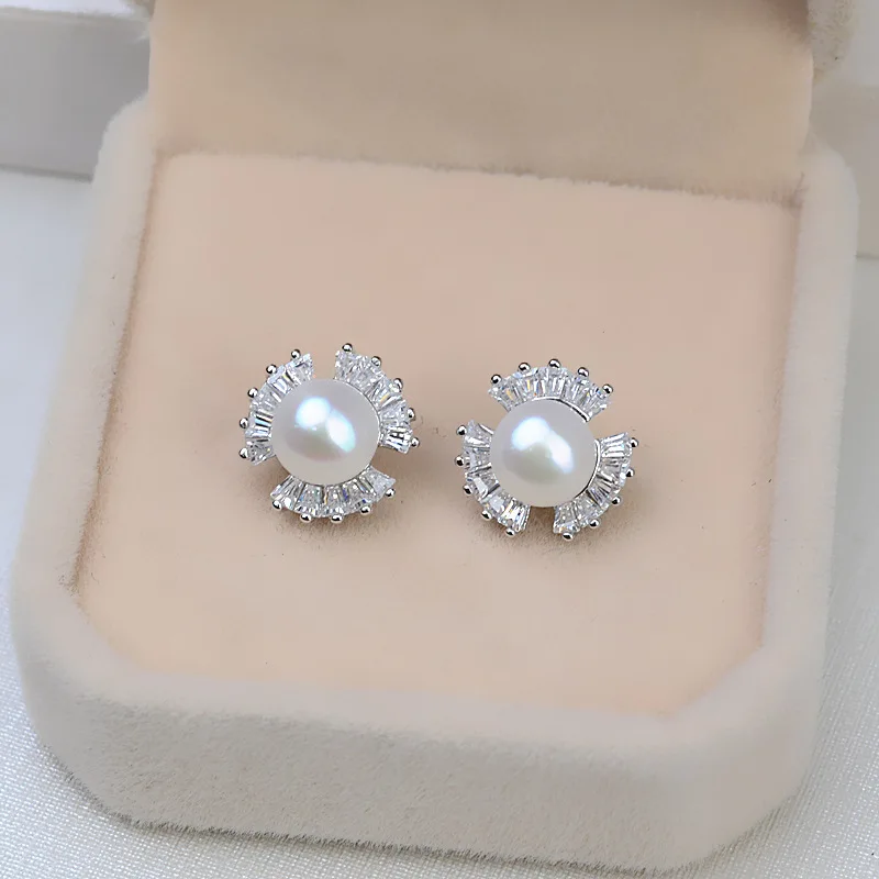 MADALENA SARARA AAA 7-8mm Freshwater Pearl Sterling  S925 Pop Time Snowflake Earrings 2