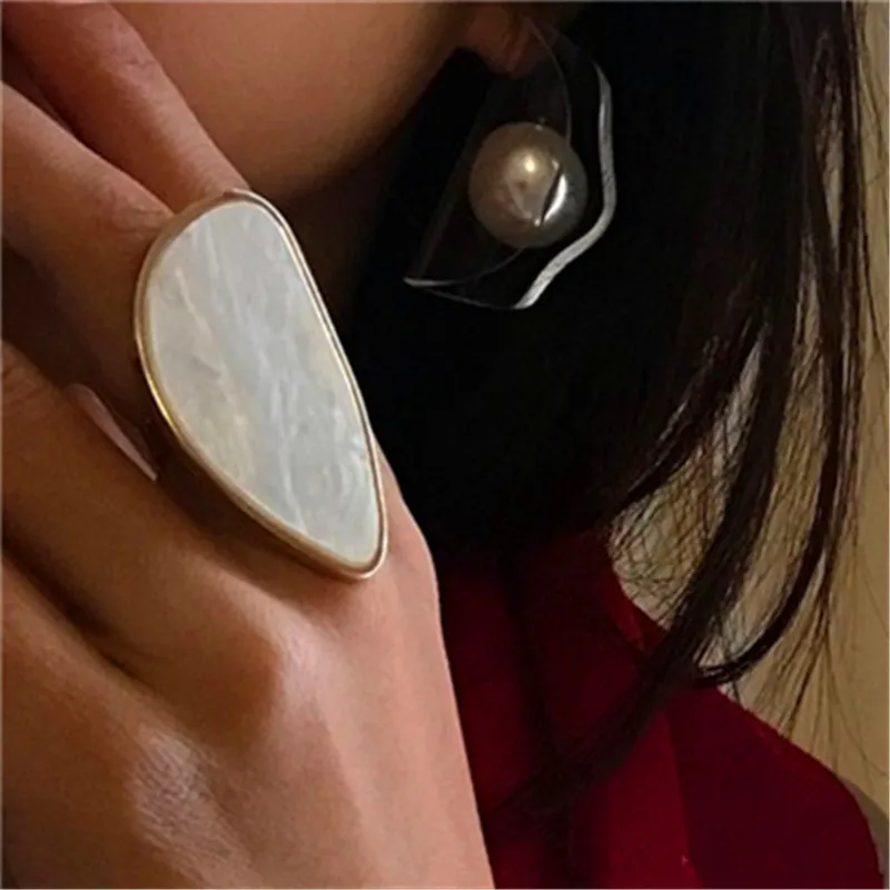 Irregular Agate Resin Finger Rings Female Big Geometric Steampunk Stone Open Adjustable Rings for Women Korean Party Jewelry