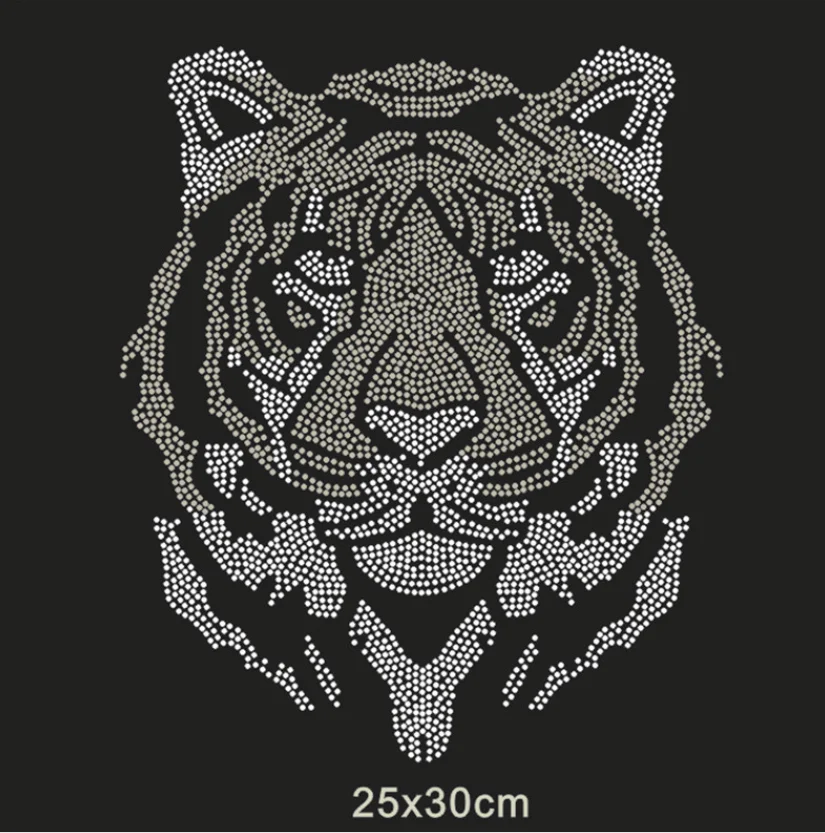 Tiger head Hot Fix Rhinestones motif crystal rhinestone strass iron on Transfer applique patch for shirt coat