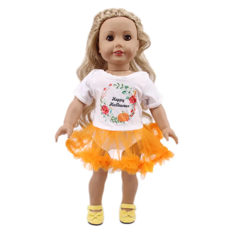 Pop Kleding Geel Dagelijkse Slijtage, sluier Rok Pu Schoenen Voor 18Inch Meisje Van Amerikaanse & 43 Cm Reborn Baby Pop Accessoires, Halloween Gift