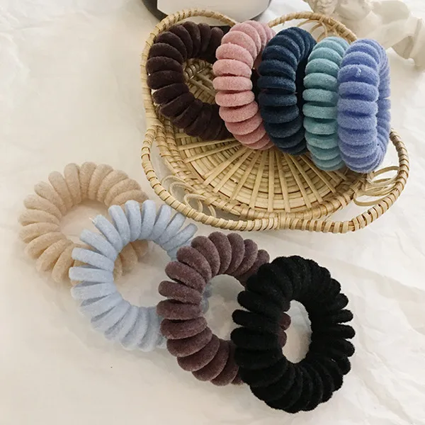 Winter Furry Telephone Wire Hair Tie Large Size Spiral Shape Rubber Elastic Hair Band Women Accessories