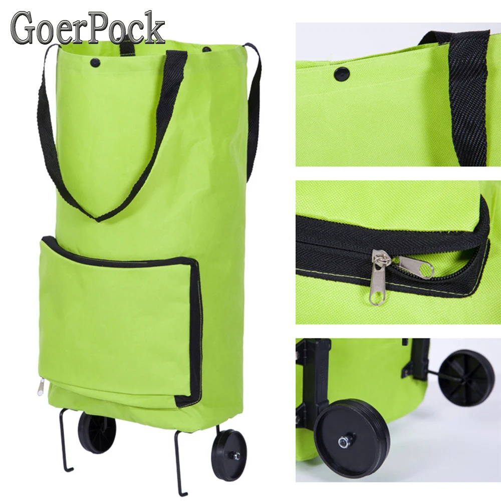 Fashion Folding Home Trolley Portable Shopping Bag Trolley Bag Wheels Foldable Cart Rolling Reusable Eco-friendly Totes Large