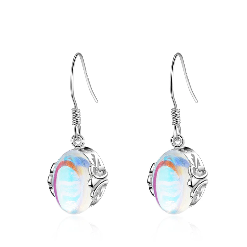 New Sweet Moonstone Opal Stud Earrings For Women Pretty Small Ear Jewelry 925 silver needle Female Earrings