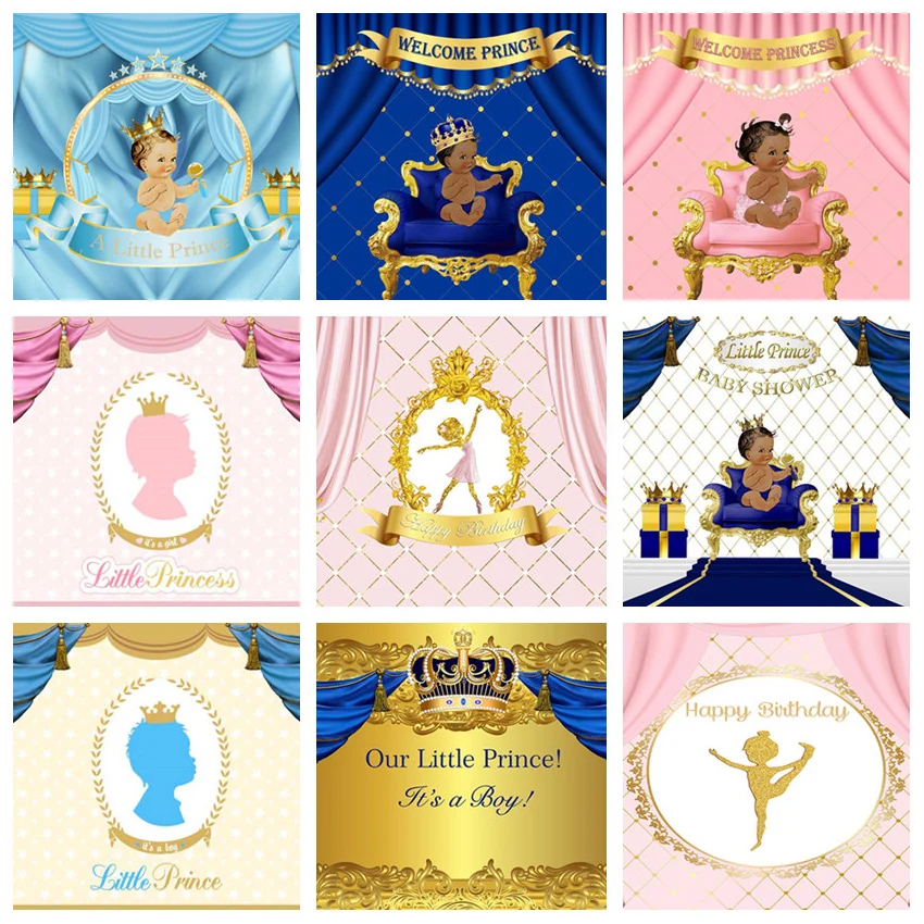 

Mehofond Princess Photography Background Royal Prince Pink Blue Curtain Crown Diamond Baby Shower Birthday Backdrop Photo Studio