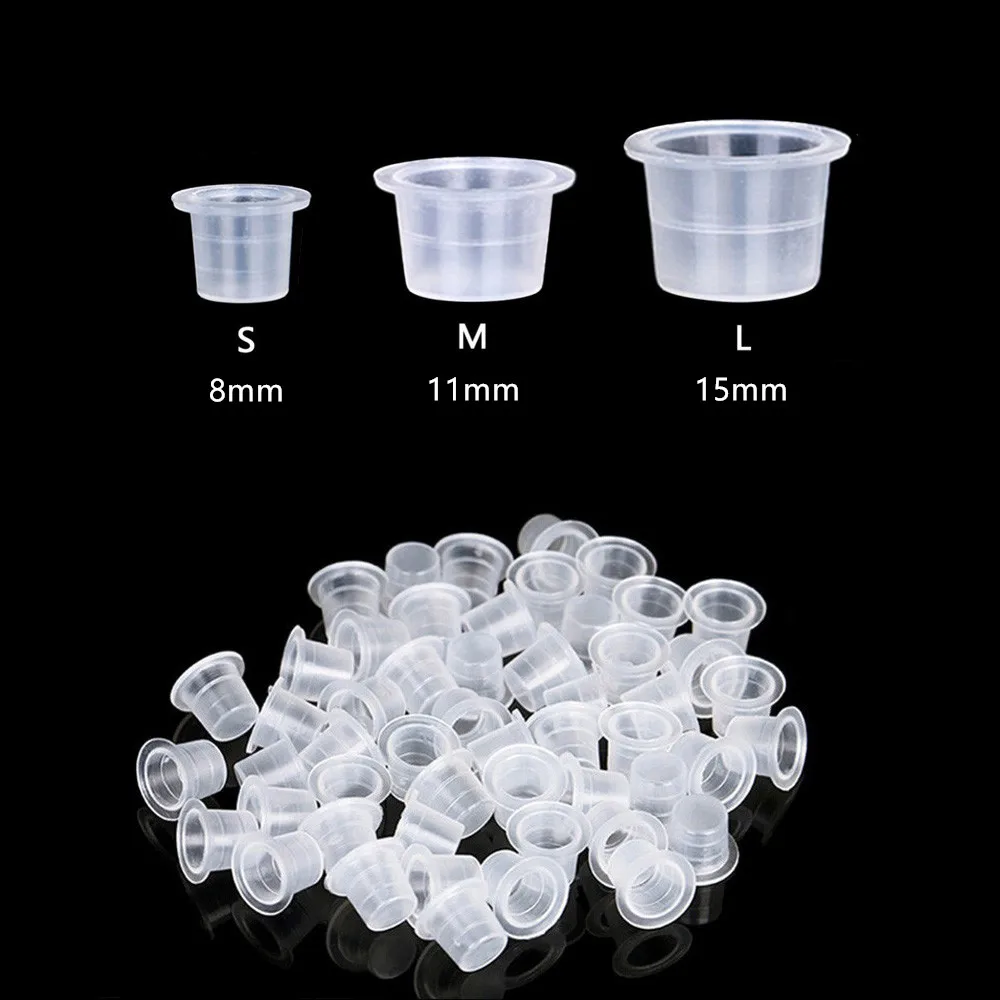 

100/300/500pcs Plastic Tattoo Ink Cups 8mm 11mm 15mm Tattoo Ink Cups Holder Container Pigment Ink Caps Tattoo Accessories