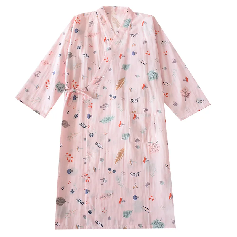 Japanese Kimono Dressing Gown Women\'S Cotton Gauze Pajamas And Wind Lace Bathrobe Sweat Steam Home Wear Spring Summer пижама