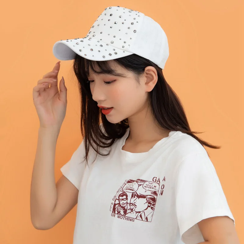 Unisex Streetwear Bone Cotton Rhinestone Breathable Mesh Sun Hat Summer Women Snapback Adjustable Rivet Ponytail Baseball Cap 83