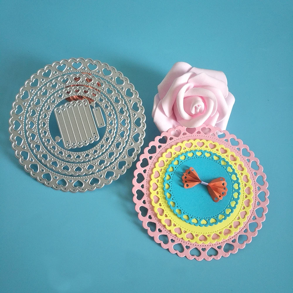 New 3-layer metal cutting dies for circular hollow photo frame with bow knot, used for DIY scrapbooks, cardboard crafts