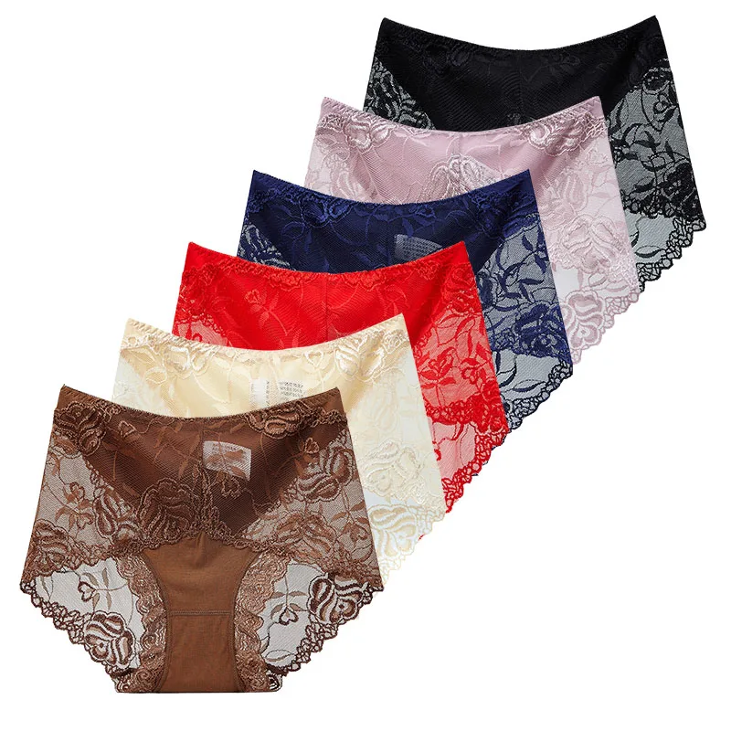 Ladies underwear seamless briefs sexy lace transparent soft high-quality cotton plus size women's fashion panties