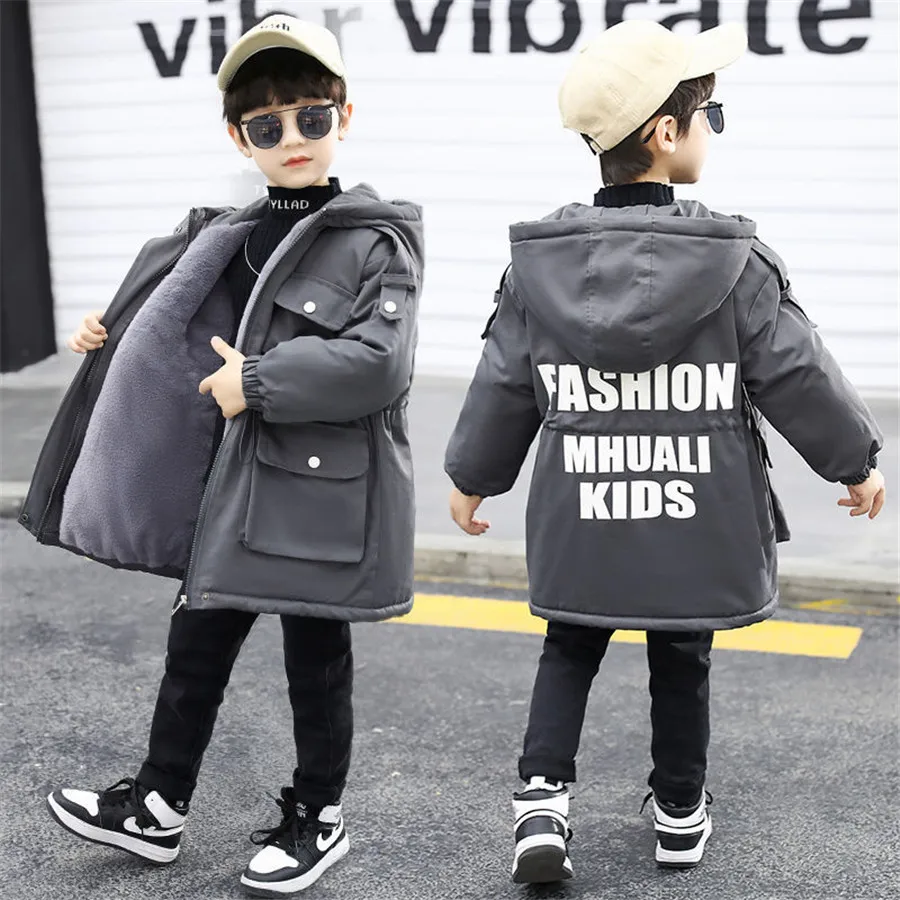 2023 Boys Winter Coat Hooded Thick Warm Long Down Jacket For Boys 5-14 Years Kids Teenage Boy Outerwear Parka