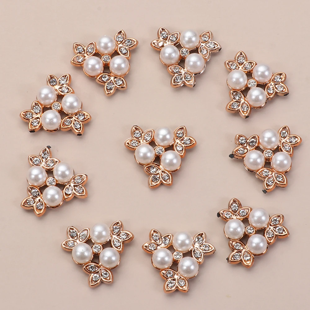 10PCS Pearl Flower Rhinestone Buttons Sparkling Crystal Headwear Accessories Hairpins Decoration Clothes Sewing DIY Crafts Tools