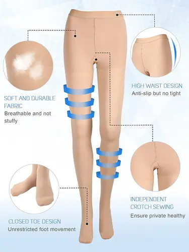 Imagen 2 del producto Pantimedias de compresión para mujer, medias de compresión graduadas de 23-32 mmHg, medias de cintura alta de soporte firme para uso diario, Viajes