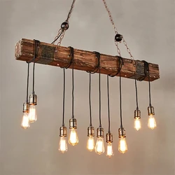 Loft Wood Vintage Industrial Pendant Lights Restaurant Cafe Dining Room Retro Wooden Hanging Lamp Indoor Light Design