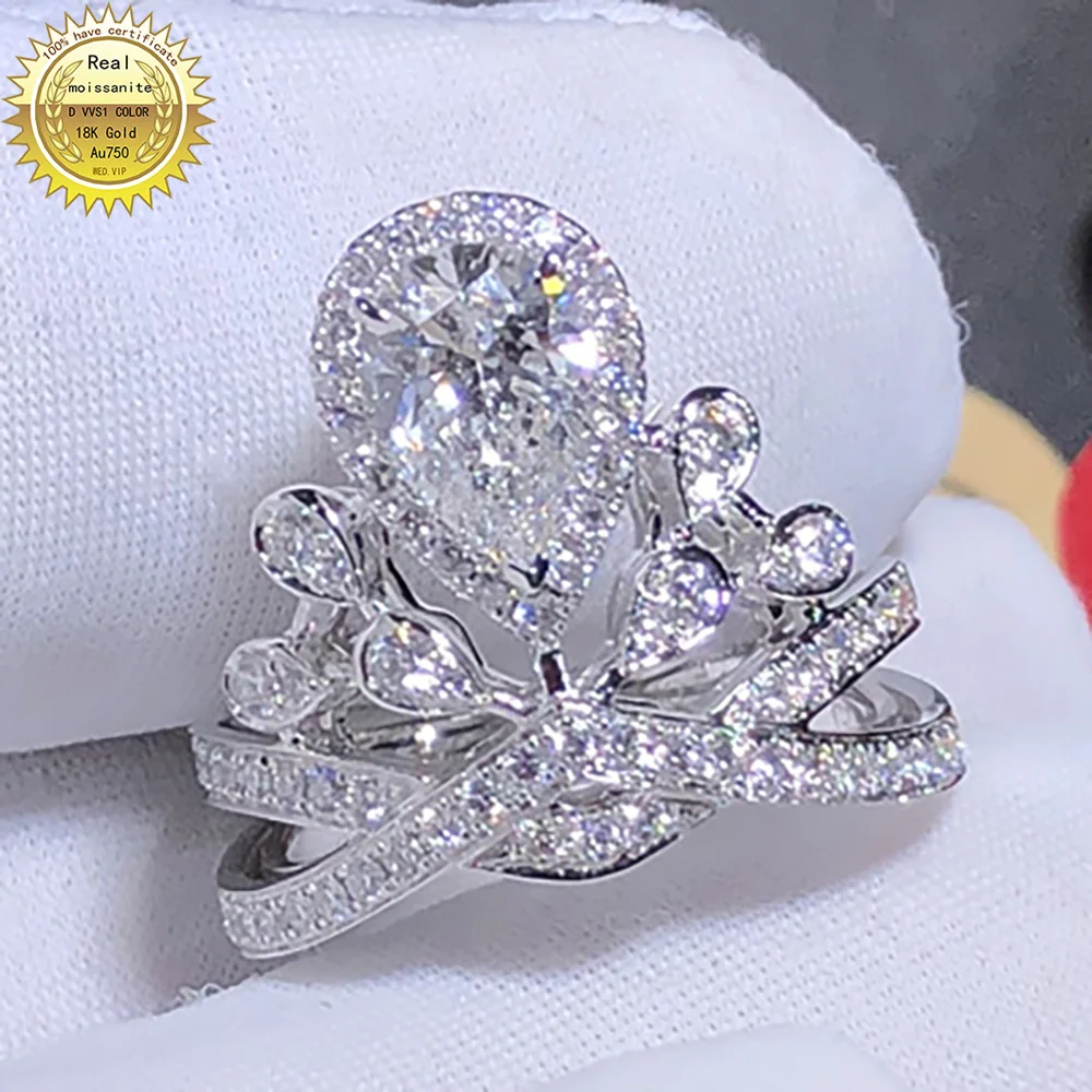 14K Au585 White Gold Women Wedding Party Engagement Ring 1 2 3 4 5 Carat Pear Moissanite Diamond Ring Classic Trendy Elegant