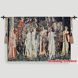 중세 기사단의 무장 및 출발 태피스트리 벽걸이, 윌리엄 모리스 성배 태피스트리, 140x98cm