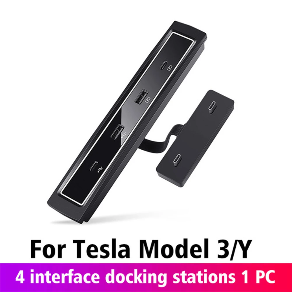 

4 In 1 USB Hub Docking Station 27W Fast Charger 4 Ports USB Adapter Charger Powered Splitter Extension for Tesla Model 3 Model Y