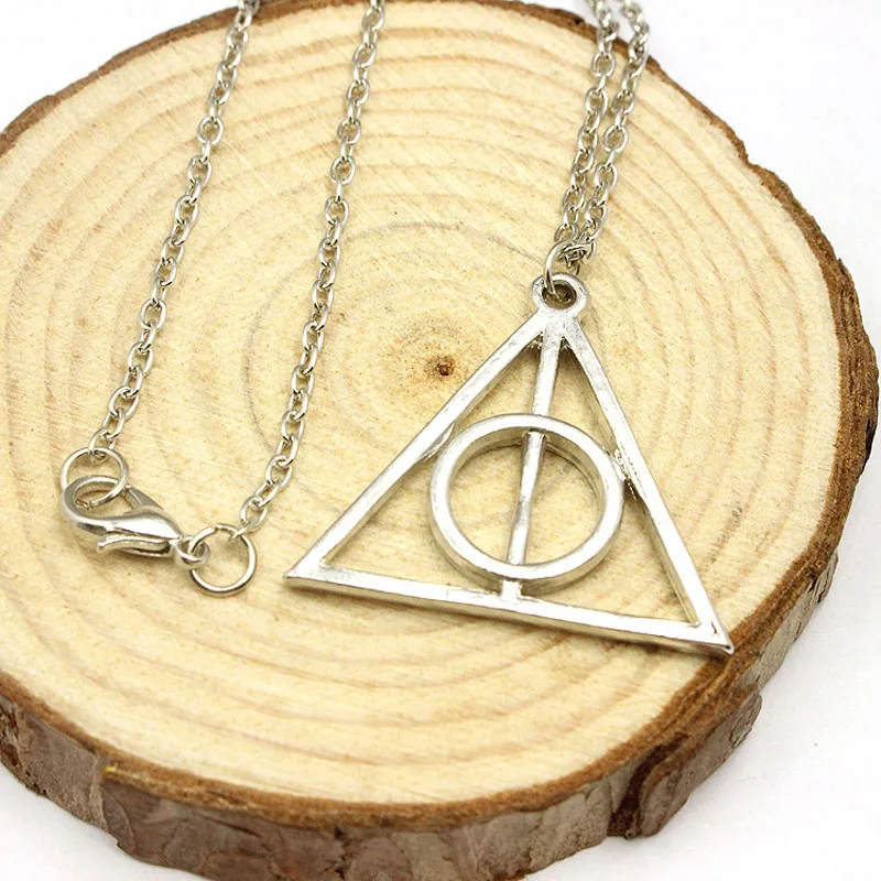 Vintage Silver Color Deathly Hallows Cross Pendant Necklace For Men Retro Gold Triangle Choker Women Gift Jewelry