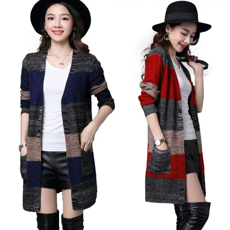 

PEONFLY Sweater Women Cardigan Fashion 2022 Long Sleeve Striped Autumn And Winter Cardigans Casual Loose Striped Knitted Coat