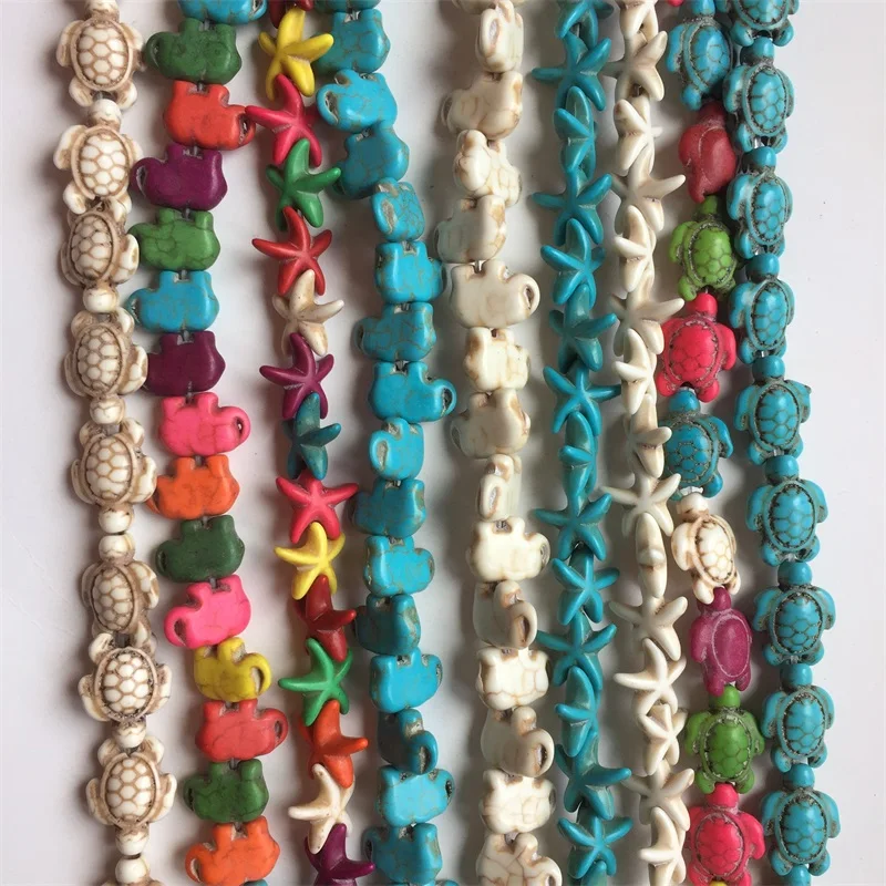 Бусины Howlite для изготовления ювелирных изделий, яркие бирюзовые разделители для ожерелья, браслета, черепахи, слона, голубого и белого цвета
