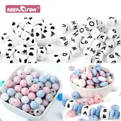 Cuentas de silicona para bebé, 10 piezas, 12mm, letras, estrella, corazón, grado alimenticio, cadena de chupete para bebé, mordedor masticable, juguetes de dentición