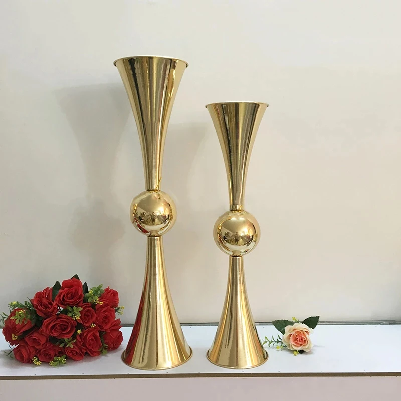 European Gold Flower Vase Stand Metal Candle Holder Wedding Decoration Table Centerpiece Party Event Flower Road Lead 10pcs/lot