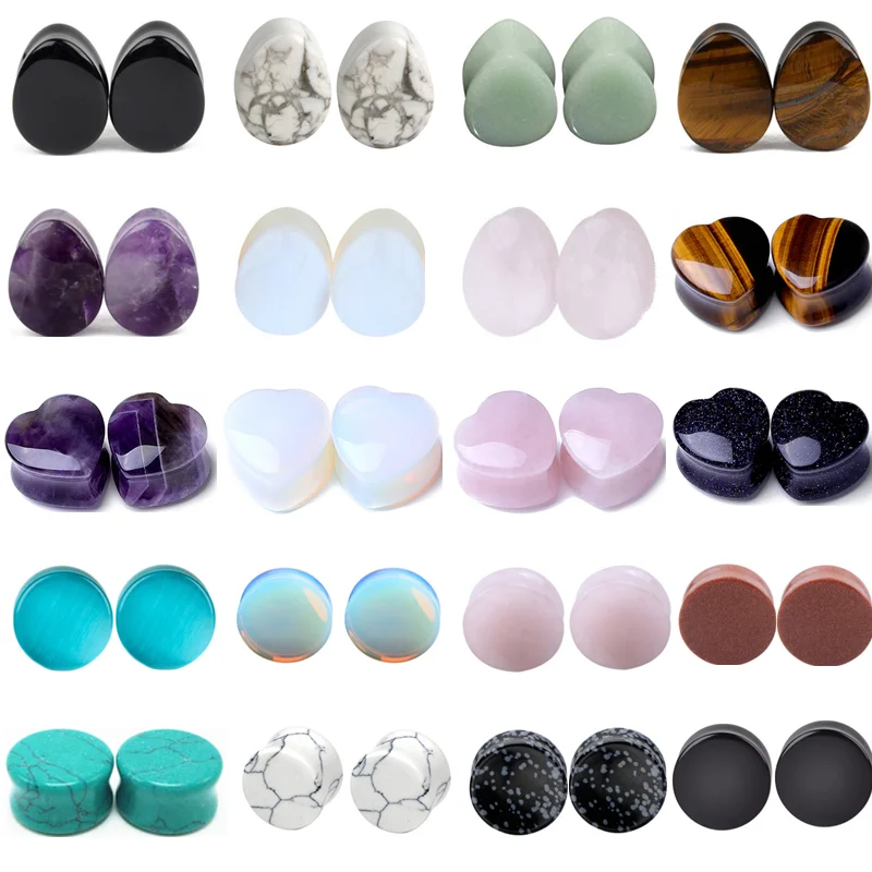 2PCS 6-20mm Stone Ear Piercing Ear Plugs and Tunnels Pink Creative Stone Ear Expanders Stretcher Piercing Earrings