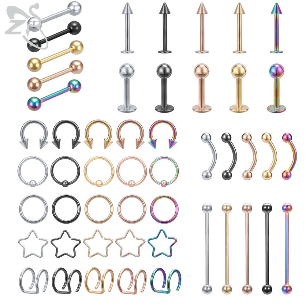 ZS 5 Color Star Bar Lip Nose Ring for Women 316L Stainless Steel Ear Studs Eyebrow Ring Gold Color Ear Tragus Helix Piercings