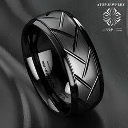 8mm Dome Black Warrior Brushed Center Tungsten Ring Bridal Band ATOP Men Jewelry