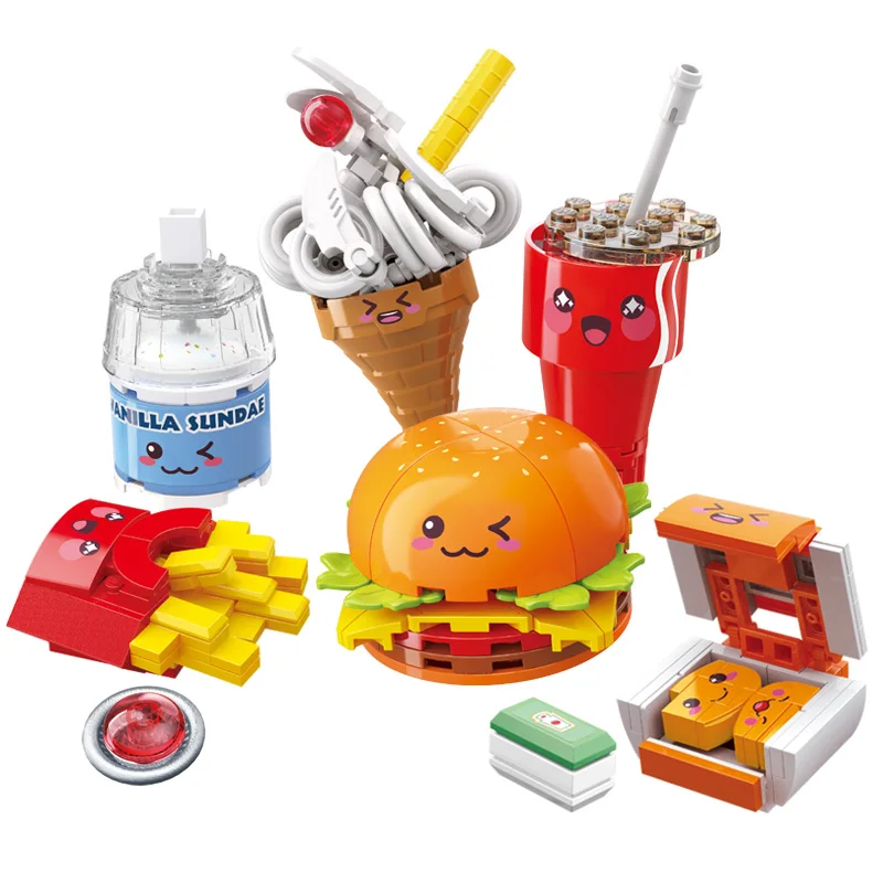 New Play house Gaming French friesHamburg lollipop Ice cream Egg tart cake package Building Bricks Child Male girl Toys Gifts