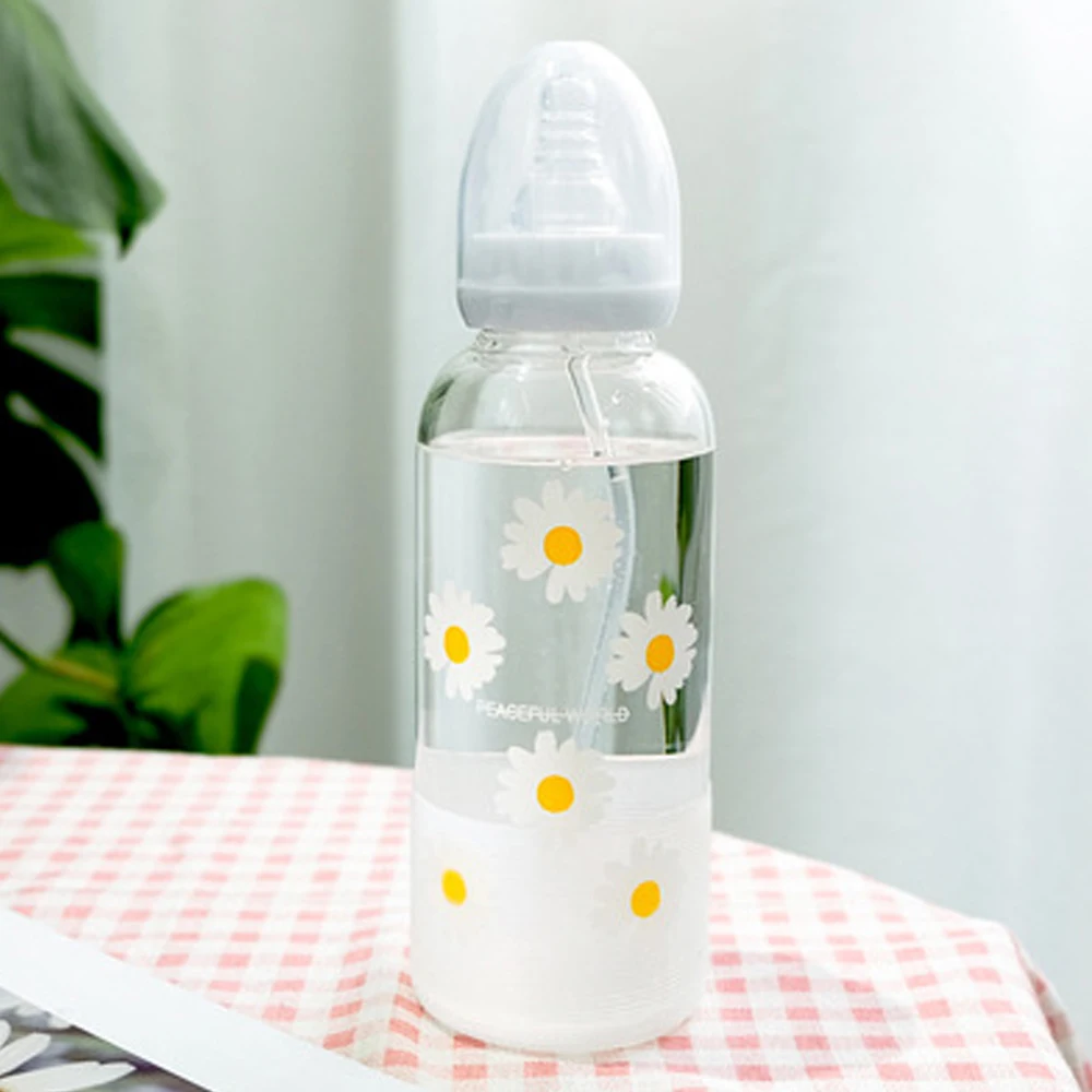 

400ml Creative Graduated Adult Bottle Glass Large Capacity Female Student Nipple Water cup BPA Free Kid Birthday Gift Cup