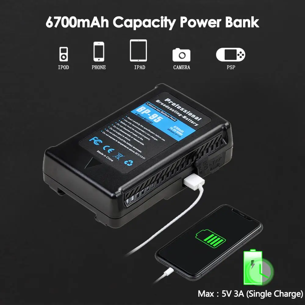 6700mAh BP-95 BP 95 V-Mount V -Lock Batterie mit D-Tap Ausgang Ladegerät für Sony BP-L60A BP-IL75, BP-L40A, BP-800S Camcorder