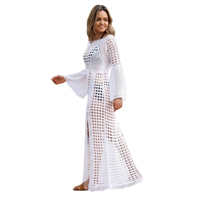 2021 Knitted Beach Dress Beach Cover up Crochet Tunic Beach Pareo Beach Praia Cover Salida de Playa Beachwear Cover up