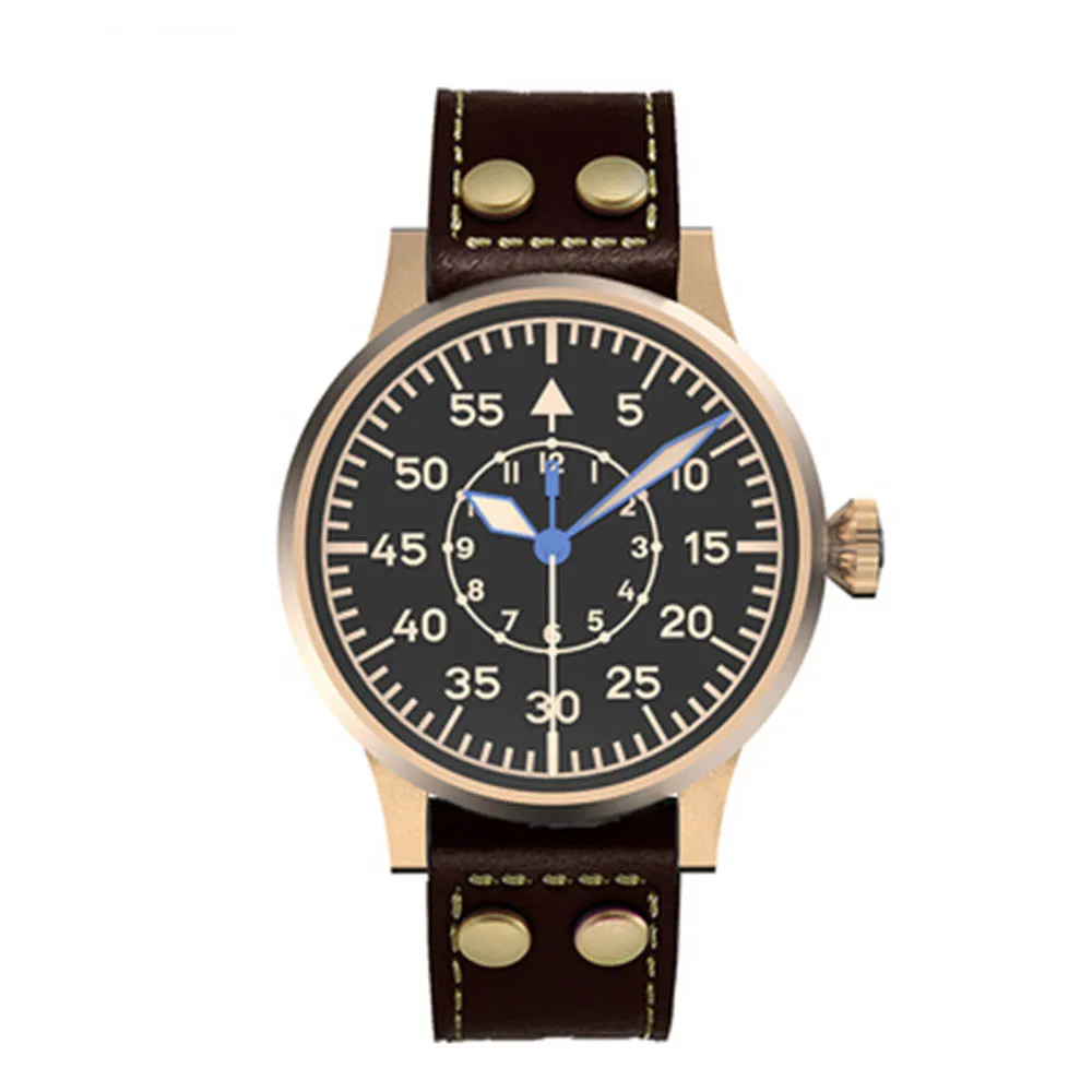 42mm Fashion Air Force B-Uhr Luminous Waterproof Pilot Watch Sapphire Glass Mirror Bronze Mens SW200 Automatic Mechanical Reloj