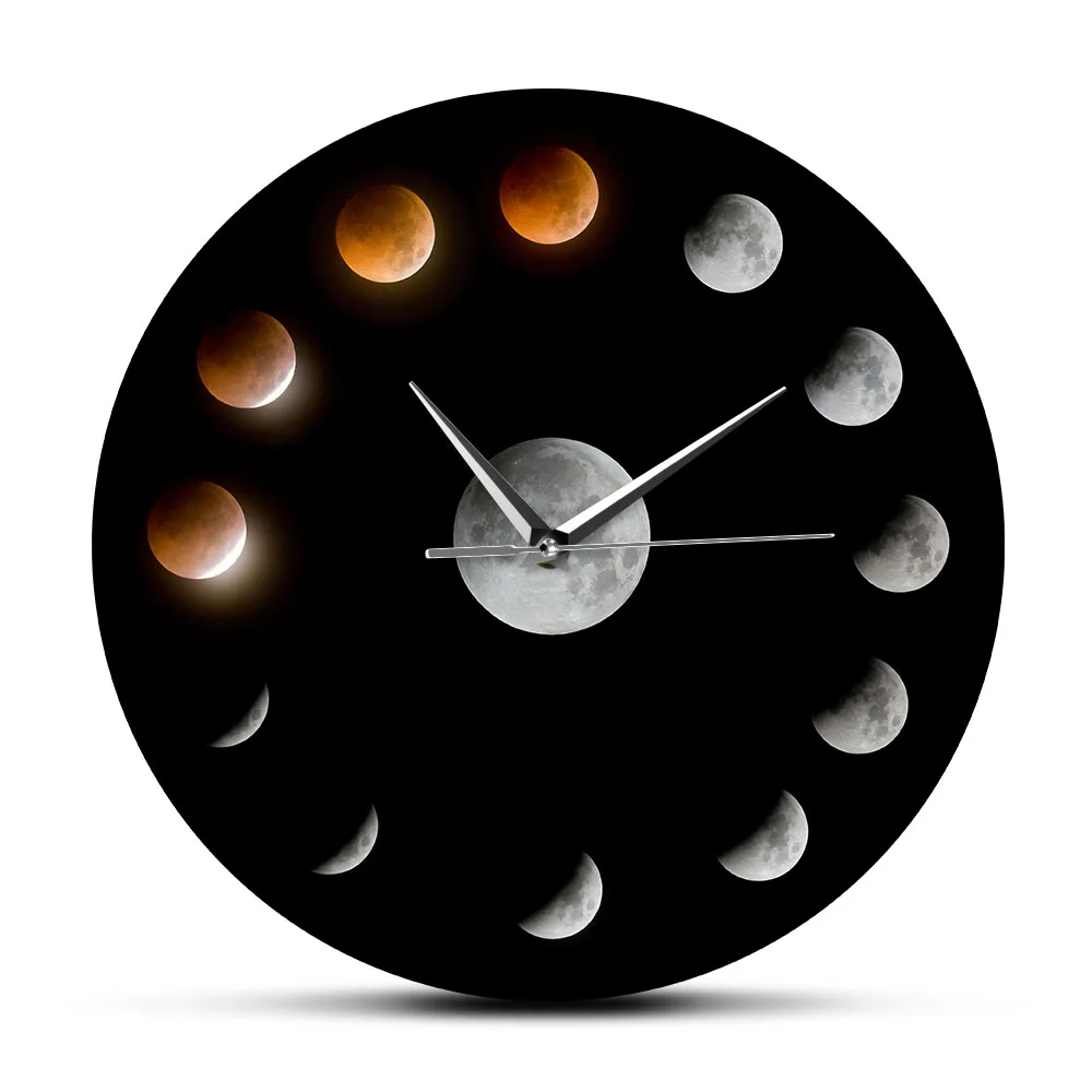 Series of Total Lunar Eclipse Moon Phases Super Moon Celestial Wall Clock Outer Space Lunar Cycle Home Decor Quiet Wall Watch